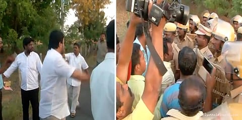 கூவத்தூரில் செய்தியாளர்களுக்கு அனுமதி மறுப்பு; தர்ணா போராட்டம்