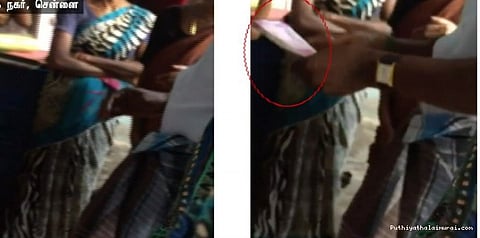 தொப்பிக்கு வாக்கு கேட்டு பணம்: வைரலான வீடியோ