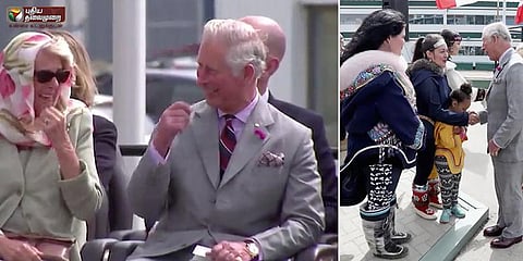 சிரிப்பை அடக்க முடியாமல் தவித்த பிரின்ஸ் சார்லஸ் தம்பதி (வீடியோ)