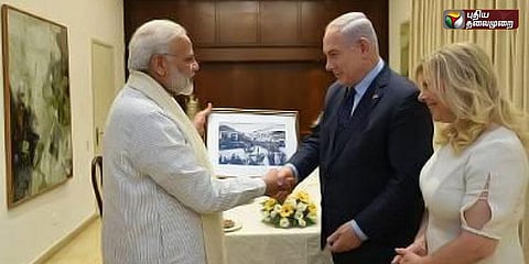 இஸ்ரேல் பிரதமர் தம்பதி சகிதமாய் மோடிக்கு வைத்தார் விருந்து