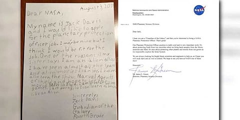 9 வயது சிறுவனுக்கு பதில் கடிதம் அனுப்பிய நாசா