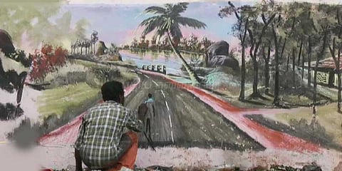 இலை, தழைகளால் அலங்கரிக்கப்பட்ட சுவாரஸ்ய ஓவியம்