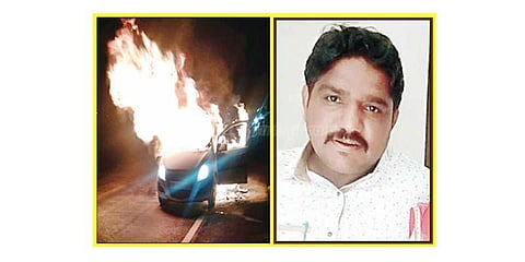 கார் தீப்பிடித்தது: சீட் பெல்டை கழற்ற முடியாததால் தொழிலதிபர் பலி!