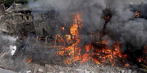 சினிமா ஸ்டூடியோவில் தீ : சேனலுக்காக போடப்பட்ட செட் எரிந்து நாசம்