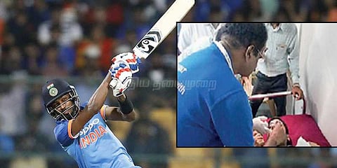 ரசிகரின் உதட்டைக் கிழித்த பாண்ட்யாவின் சிக்சர்!