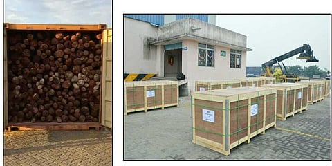 கப்பலில் செம்மரக்கட்டைகள் கடத்த முயற்சி: சோதனையில் சிக்கின