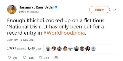 கிச்சடி தேசிய உணவு இல்லை: மத்திய அமைச்சர் ட்வீட்