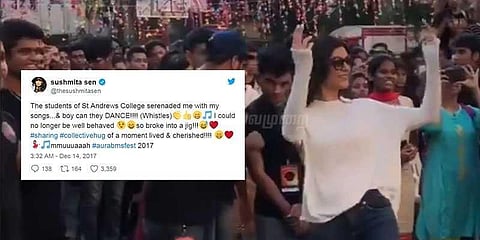 மாணவர்களுடன் சுஸ்மிதா சென் நடனம்: வைரலாகும் வீடியோ