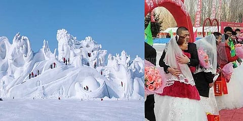 பனிப்பொழிவில் பிரம்மாண்ட திருமணம்