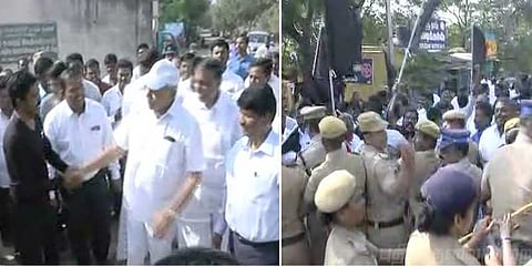 ஆளுநரின் ஆய்வுக்கு எதிர்ப்பு: திமுக கருப்புக் கொடியுடன் ஆர்ப்பாட்டம்