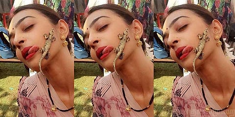 பல்லியுடன் செல்ஃபி: ராதிகா ஆப்தே வைரல் போட்டோ