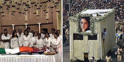 ஸ்ரீதேவி உடல் தகனம் - மூவர்ண கொடி போர்த்தி அரசு மரியாதை