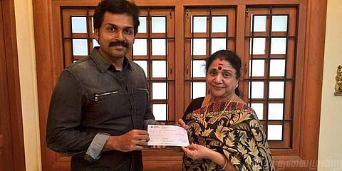 நடிகர் சங்க கட்டடத்திற்கு நடிகை விஜயகுமாரி 5 லட்சம் நிதி