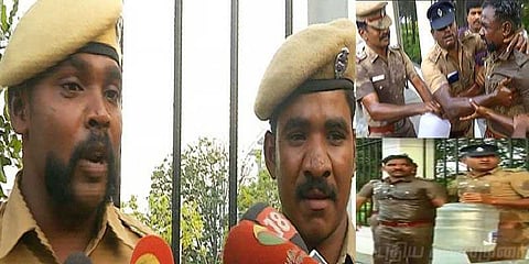 தீக்குளிக்க முயன்ற இரண்டு காவலர்கள் கைது