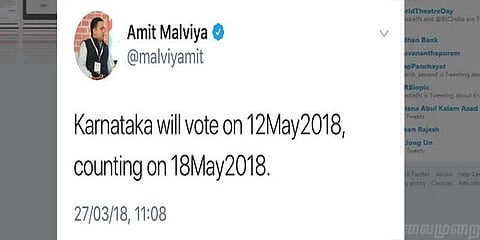 தேர்தல் ஆணைய அறிவிப்புக்கு முன் தேர்தல் தேதியை ட்விட் செய்த பாஜக பிரமுகர்