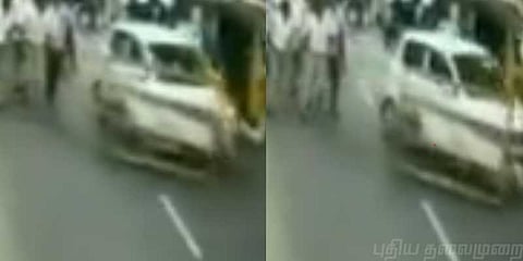 போதையில் போலீஸை அடித்து தூக்கிய டிரைவர்: வைரல் வீடியோ