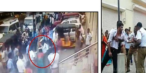 பட்டப்பகலில் இளைஞரை கட்டி வைத்து தாக்கிய டிராஃபிக் போலீஸ்: வைரல் வீடியோ