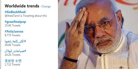 ட்விட்டரில் உலகளவில் முதலிடம் பிடித்த #GoBackModi