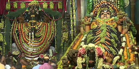 பழங்கள் மற்றும் காய்கறிகளால் அலங்காரம் செய்யப்பட்ட தெய்வங்கள்