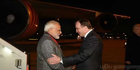 சுவீடன் சென்றார் பிரதமர் மோடி: உற்சாக வரவேற்பு