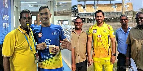 விளையாட்டு மைதான தொழிலாளர்களுடன் மே தினம் கொண்டாடிய தோனி