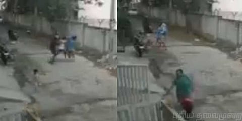 இரக்கமின்றி பெண்ணை தாக்கும் சங்கிலித் திருடன்கள்!