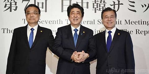 ஜப்பான்-தென் கொரியா-சீனா தலைவர்கள் சந்திப்பு - வடகொரியா அறிவிப்புக்கு ஒத்துழைக்க முடிவு