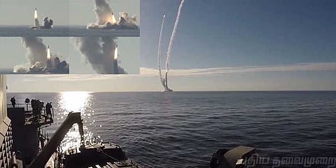 நான்கு ஏவுகணைகளை செலுத்தி சோதனை நடத்தியது ரஷ்யா