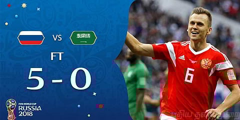 ரஷ்யா 5, சவுதி அரேபியா ஜீரோ ! கால்பந்து உலக்கோப்பையில் அசத்தல் !