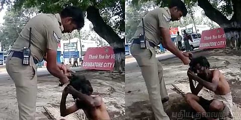 மனநலம் பாதிக்கப்பட்டவரை சுத்தப்படுத்திய காவலர் : வைரல் வீடியோ