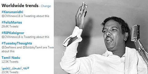 ட்விட்டரில் உலக அளவில் ட்ரெண்ட் ஆனார் கருணாநிதி