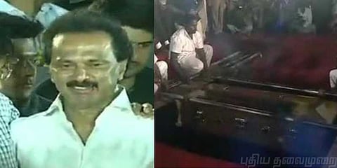 கண்ணீர்க் கடலில் கருணாநிதியின் குடும்பம்: தொண்டர்கள் “வென்றுவா” முழக்கம்