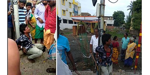 செயின் பறிக்க முயன்றவரை கம்பத்தில் கட்டி வைத்து உதைத்த பொதுமக்கள் !