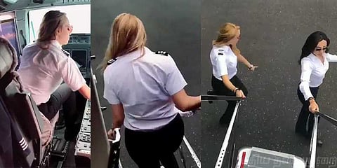 பெண் பைலட் விமானத்தில் கிகி சேலஞ்ச் : வைரலாகும் வீடியோ