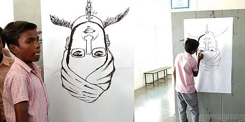 டாக்டர்.ராதாகிருஷ்ணன் படத்தை தலைகீழாக வரைந்து அசத்தும் மாணவர்