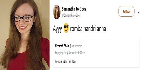 தங்கிலிஷ் முறையில் ட்வீட் போட்டு அசத்தும் அமெரிக்கப் பெண்..!