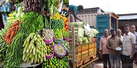 வேலூரிலிருந்து வியாபாரிகள் சார்பில் 4 டன் காய்கறிகள்