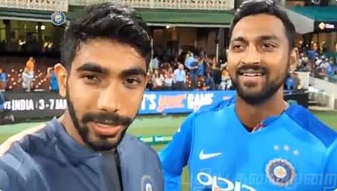 க்ருனால் பாண்டியாவை செல்ஃபி பேட்டி எடுத்த பும்ரா