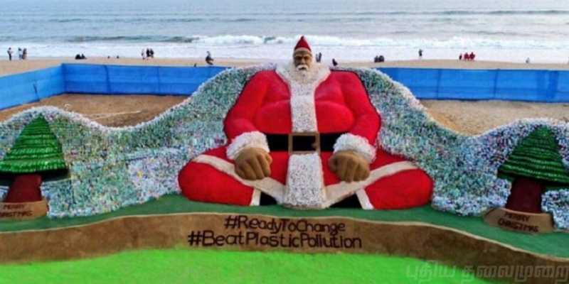 பிளாஸ்டிக் பாட்டில்களினால் ஆன பிரம்மாண்ட ‘கிறிஸ்துமஸ் தாத்தா’
