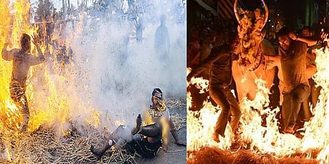 கொழுந்து விட்டு எரியும் மகர சங்கராந்தி விழாவில் சிக்கி 4 பேர் காயம்