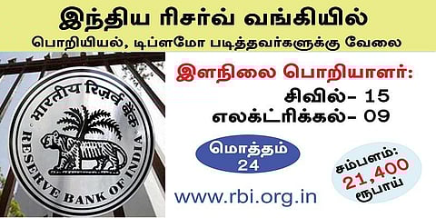 பொறியியல் மற்றும் டிப்ளமோ படித்தவர்களுக்கு இந்திய ரிசர்வ் வங்கியில் வேலை!