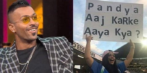 சிக்ஸர்கள் அடித்தாலும் மறையாத சர்ச்சை - பாண்ட்யாவுக்கு எதிராக பதாகை ஏந்திய பெண்