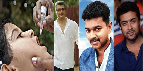 போலியோ சொட்டு மருந்து விழிப்புணர்வு : அஜித், விஜய், சூர்யா வருவார்களா ?