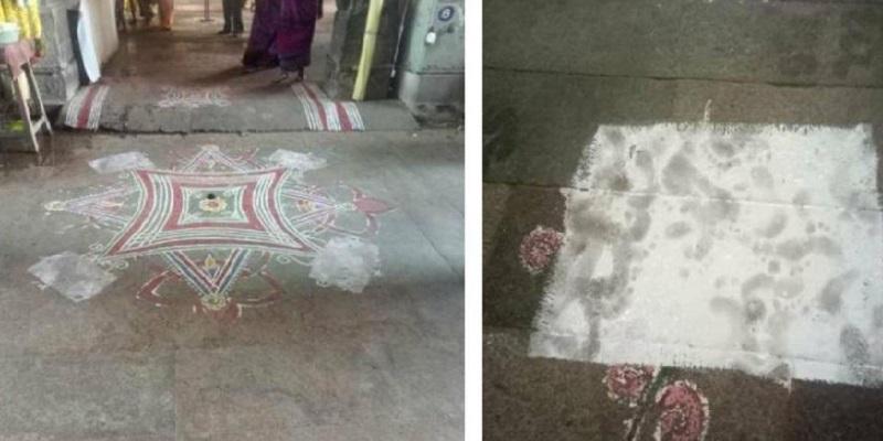 அழிக்கப்பட்ட தாமரை கோலத்துக்கு பதிலாக ரங்கோலி