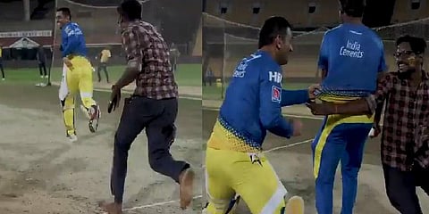 'எல்லாரையும் ஓட விடுவதே தல தோனிக்கு வேலையா போச்சு' - வைரலாகும் வீடியோ!