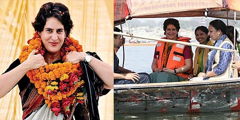 படகில் பயணித்து பரப்புரை செய்த பிரியங்கா
