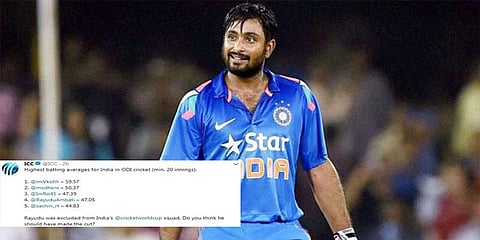 அனுபவ வீரர் அம்பத்தி ராயுடுவிற்கு இடமில்லையா? - ஐசிசி அதிர்ச்சி