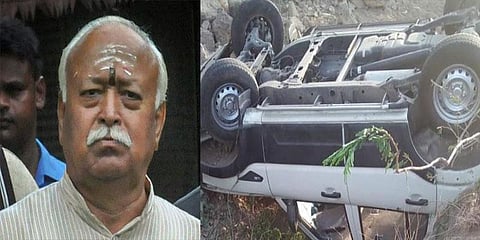 பசுவை காப்பாற்ற முயன்று சாலையில் கவிழ்ந்த மோகன் பகவத் பாதுகாப்பு வாகனம்