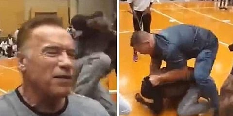 ''பாய்ந்து வந்து அர்னால்ட் முதுகில் உதைத்த நபர்'' - வீடியோ