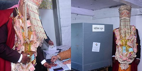 மணாலியில் புதுவிதமான மணக்கோலத்தில் வந்து வாக்களித்த மணமகன்!